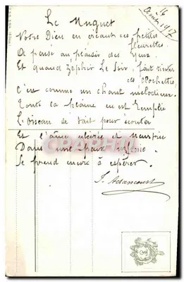Rose et muguet — illustration signée E. Vélin — éditeur non visible — Rewers