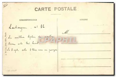 Biplano Goupy, pilotado por Ladougné — n°1412 — J. Hazart, fot.-edit., Paris — Verso