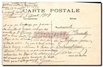 Os Pioneiros do Ar — H. Latham sobre o avião Antoinette atravessando o Pas-de-Calais em 28 de julho de 1909 — C. Majecut, fot. editor. Paris — Verso