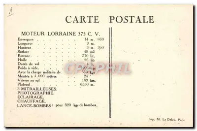 Aeroplano Breguet del Corpo di Armata, Tipo XIV A2 — Motore Lorraine — Imp. M. Le Deley, Parigi — Verso