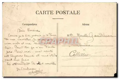 Bilhete postal antigo Castelo de Mesnieres A sala dos quatro tambores — Verso