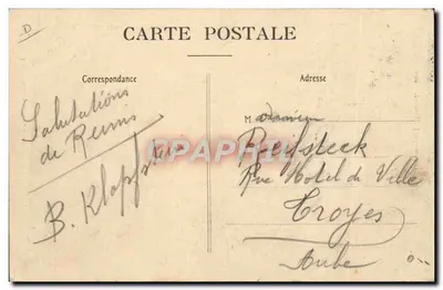 Grote Week van de Luchtvaart van Champagne — Blériot in snelheid — Fototype J. Bienaimé, Boekhandel L. Michaud, Reims — Achterkant