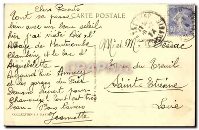 O Lago de Annecy — O Castelo de Duingt — Editor Bély & Cie, Imp. Milhouse-Borach — Verso