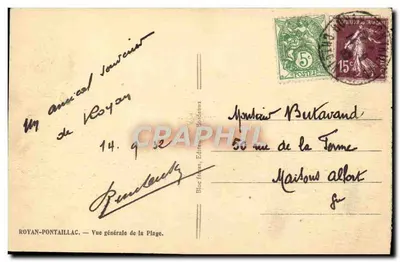 Royan-Pontaillac — Vue générale de la Plage — Éditeur Tito — Verso