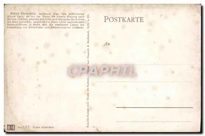 Ruínas de Ehrenfels — Ruínas nas margens do rio Reno — editor Astudin-Karten & Bechthold, n° 102 — Verso