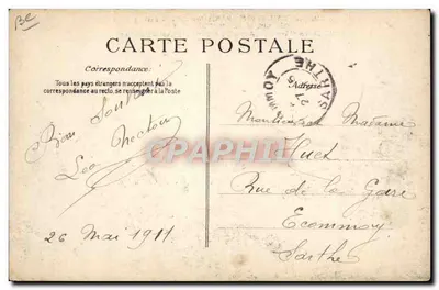 Carrera aérea París-Madrid — Salida desde Issy-les-Moulineaux — Mayo 1911 — Piloto "Train" en monoplano — Reverso