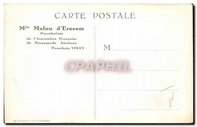 Stara pocztówka Samolot Lotnictwo Pani Malou d'Eresem Skoczka — Rewers