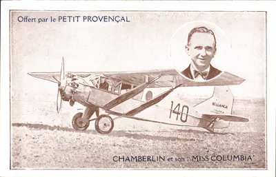Chamberlin e sua "Miss Columbia" — avião Bellanca 140 — oferecido pelo Petit Provençal