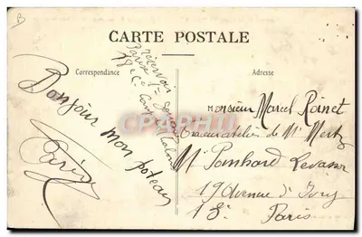 Aeroporto do Campo de Châlons — Biplano Henry Farman em voo em curva — editor Mourelon — Verso