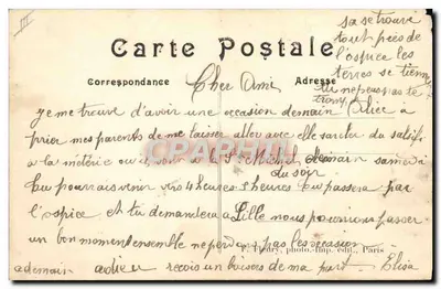 M. Obre na swoim monoplanie Caudron — kartka pocztowa ilustrowana — F. S. Paris — Rewers