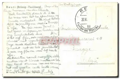 Reuti (Brünig-Hasliberg) — widok panoramiczny Alp — Verlag R. Würgler, Müringen, n°58 — Rewers
