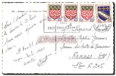 Le Jardin du Thabor — Rennes — éditeur F. Chapeau, n°100 — Rewers