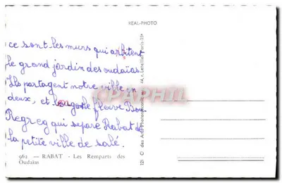 Rabat — Os Muros dos Oudaias — editor REAL-PHOTO, n° 962 — Verso