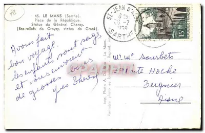 Praça da República — Estátua do Geral Chanzy — Imp. Photo A. Dabreau, Le Mans — Verso