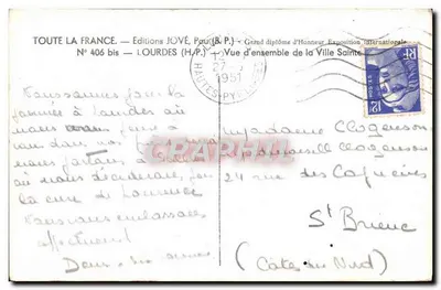 Lourdes — Overzicht van de Heilige Stad — Uitgaven JOVÉ, N° 406 bis — Achterkant