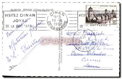 Dinan — widok panoramiczny z herbowym znakiem — wydawca BOWER — Rewers