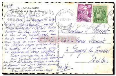 Aix-les-Bains — Ogólny widok i Jezioro Bourget — Wydawca GLOBE, nr 16 — Rewers