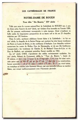Rouen (Seine-Inférieure) — Cathédrale Notre-Dame (Tour dite du Beurre) — Collection de la Kolarsine et de la Solution Pautaubeerge — Verso