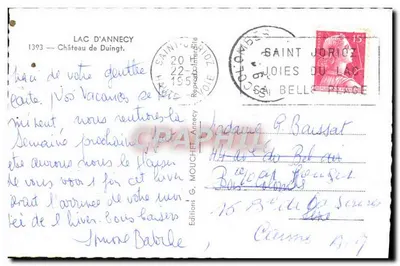 Lago de Annecy — Castelo de Duingt — Edições G. Mouchet, Annecy — Verso