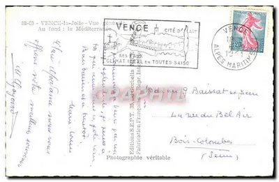 Vence-la-Jolie — Ogólny widok — Wydawnictwo S.E.P.T. i Gorbella — Rewers
