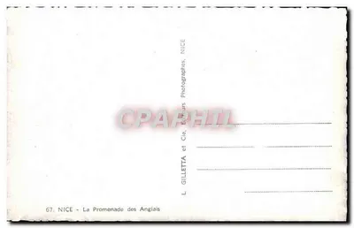 Nice — Promenade des Anglais — Wydawca L. Gilletta et Cie, NICE, n° 67 — Rewers