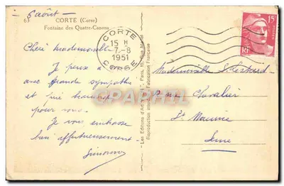 Corte (Corse) — Fontaine des Quatre-Canons — Les Éditions d'Art Yves — Verso
