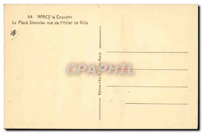 Nancy - Plac Stanisława widziany z Ratusza — Wydawnictwo Sztuki V. Recker, Nancy — Rewers