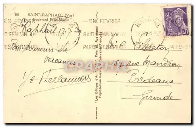 Promenada palmiowa w Saint-Raphaël — widok portu — wydawca 'Les Éditions d'Art' nr 80 — Rewers