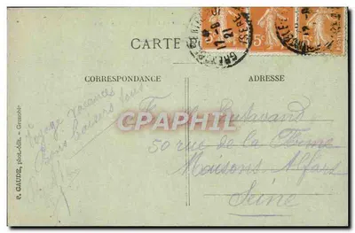 Grenoble — Widok nocny i łańcuch Alp — R. GAUDE, zgięta.-wyd., Grenoble — Rewers