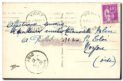 Vichy — Esplanada do Hotel de Ville — Edição La Cigogne — Verso