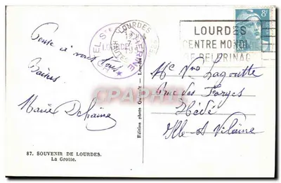 Jaskinia Lourdes — Święta Bernadetta — Wydawnictwo fotograficzne Lourdes — Rewers