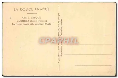 A Roche Percée e o Cabo Saint-Martin — Biarritz (Basses-Pyrénées) — Éditions d'Art Yvon, n°2 — Verso