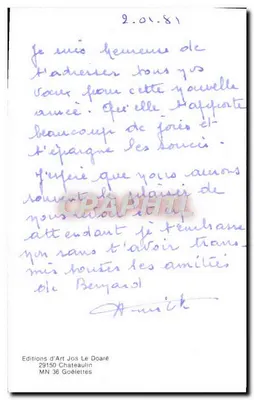 Embarcação a vela — Bretagne — Edições de Arte Jos Le Doaré — Verso