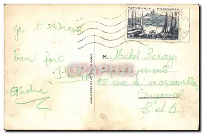 Uzereche — vista panorâmica — cartão postal ilustrado com gato preto — Verso