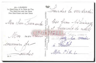 Lourdes — Bazylika i rzeka Pau — Éditions P. CHAMBON — Rewers