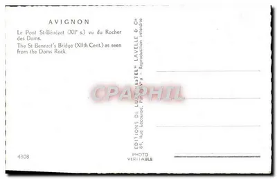 Avignon — Le Pont Saint-Bénézet (XIIe s.) vu du Rocher des Doms — Éditeur Estel, n° 4308 — Verso
