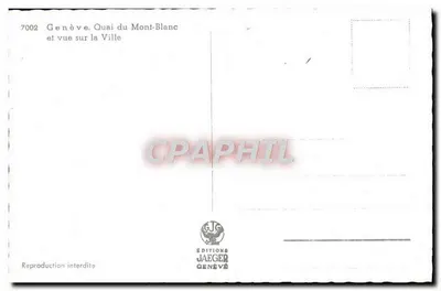 Genève. Quai du Mont-Blanc — vue sur la Ville — Éditions Jaeger, n° 7002 — Verso