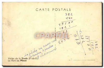 Vale da Sioule — O Ponte de Menat — editor C. Béring — Verso