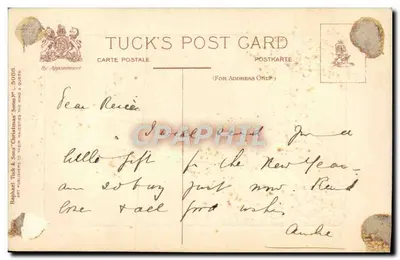 Czerwony wróbel — zasnieżony wioska — Tuck's Post Card, seria nr 5036 — Rewers