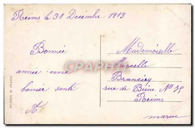 Paysage zimowy z ptakami — Szczęśliwy Nowy Rok — wydawca Monniers, nr 635 — Rewers