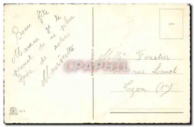 Bukiet tulipanów i lili — Szczęśliwego święta — wydawca JB SPECIAL n° 6819 — Rewers