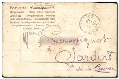 Femme en chapeau orné d'un oiseau — scène de rivage — éditeur 'Postkarte - Carte postale' (verso) — Verso