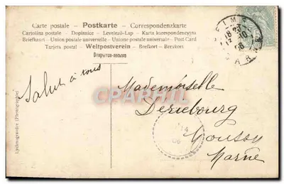 Dziewczyna w błękitnej sukni i kwiatowym kapeluszu — fotografie — Lychmographérie, nr 1217/1 — Rewers