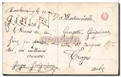 Retrato de perfil de Georgette Govigniaux — fotografia assinada — n° 3593/4 — Verso