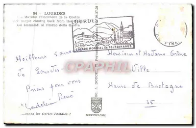 Lourdes — Gruta de Massabielle — Ed. A. Doucet, n° 64 — Reverso