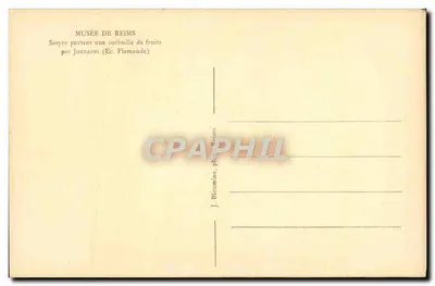 Satiro portando una cesta de frutas — Museo de Reims — J. Bloumine, fotógrafo — Reverso