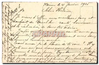 Bouquet de roses et de fleurs bleues — Bonne Année — Recto et verso daté 1925 — Rewers