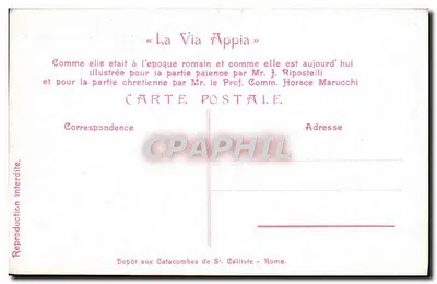 Via Appia (Villa Lugari) — onde foi depositado St. Urbain Bispo — Prop. Art. Ripostelli — Verso