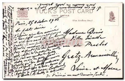 Bouquet de orquídeas — Tuck's Post Card — editor Tuck's, série Paris — Verso
