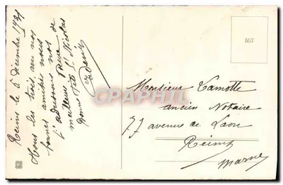 Arranjo de rosas e violetas — 'Bom Aniversário' — editor não identificado, n° de série 557 — Verso